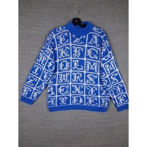 Adele Womens Sweater Large Blue Silver Metallic Vtg‎ Letters Holiday 90s 80s